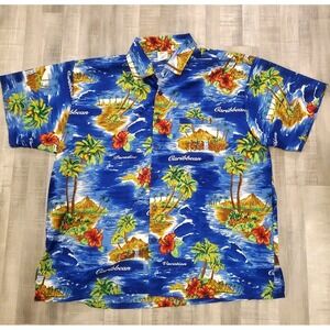 Vintage Rima Beach Wear Hawaiian Shirt Mens Size XL  Terivoile Button Down Blue